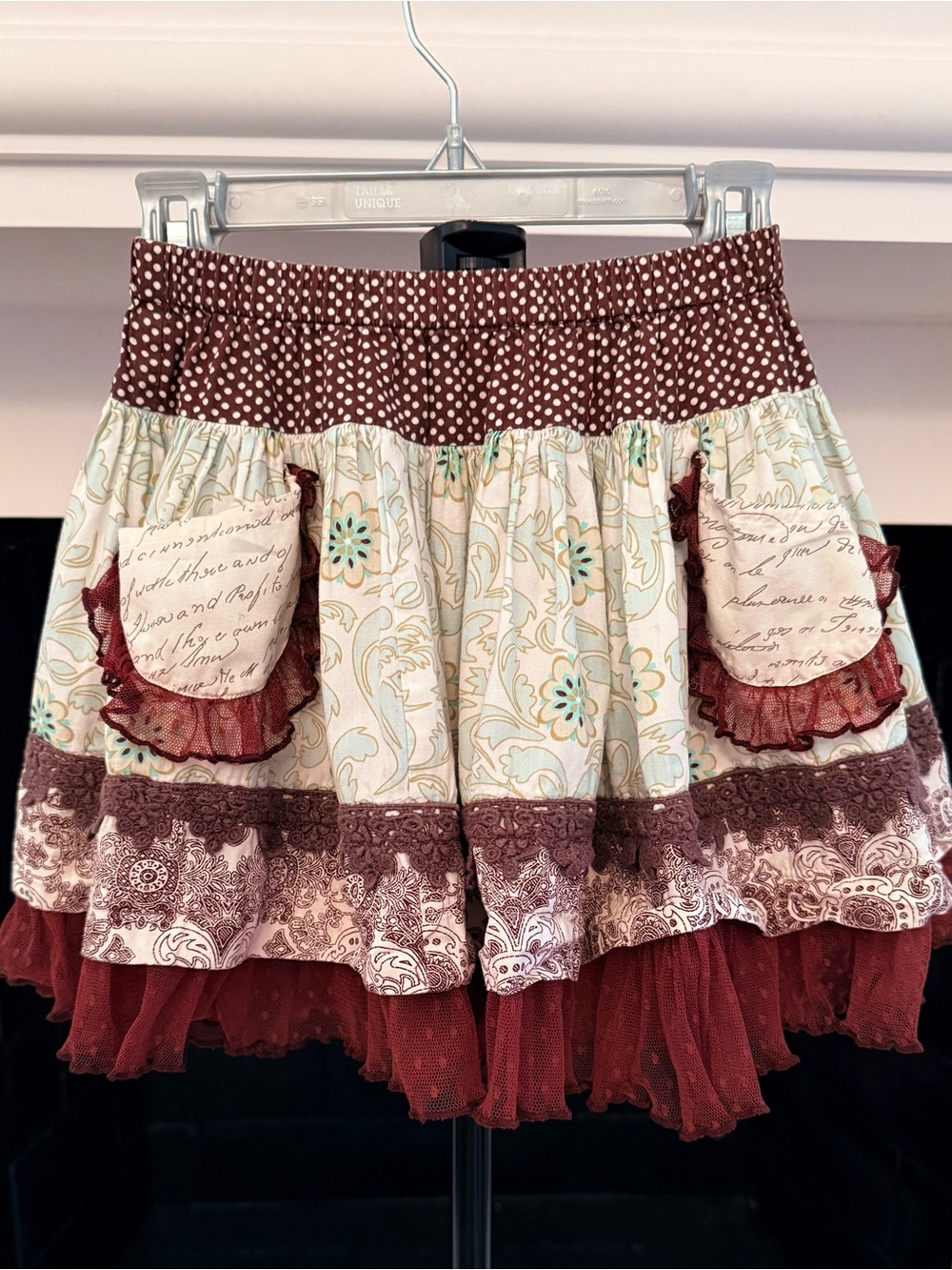 Mustard Pie Burgundy and Cream Tiered Ruffle Skirt-Girls 8